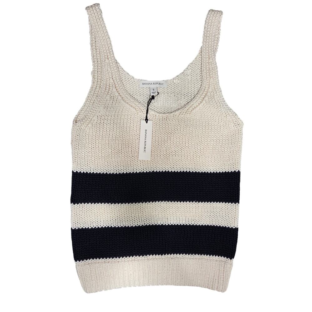 Banana Republic Striped Knit Tank Top Cream and Navy Blue Women's Size S